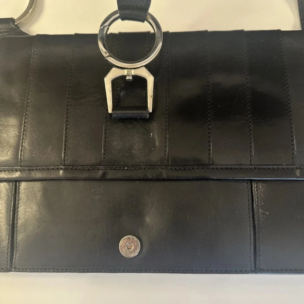 NWT Vtg BCBG Maz Azria Black Leather Shoulder Bag Y2K Gucci Horsebit $258 NOS